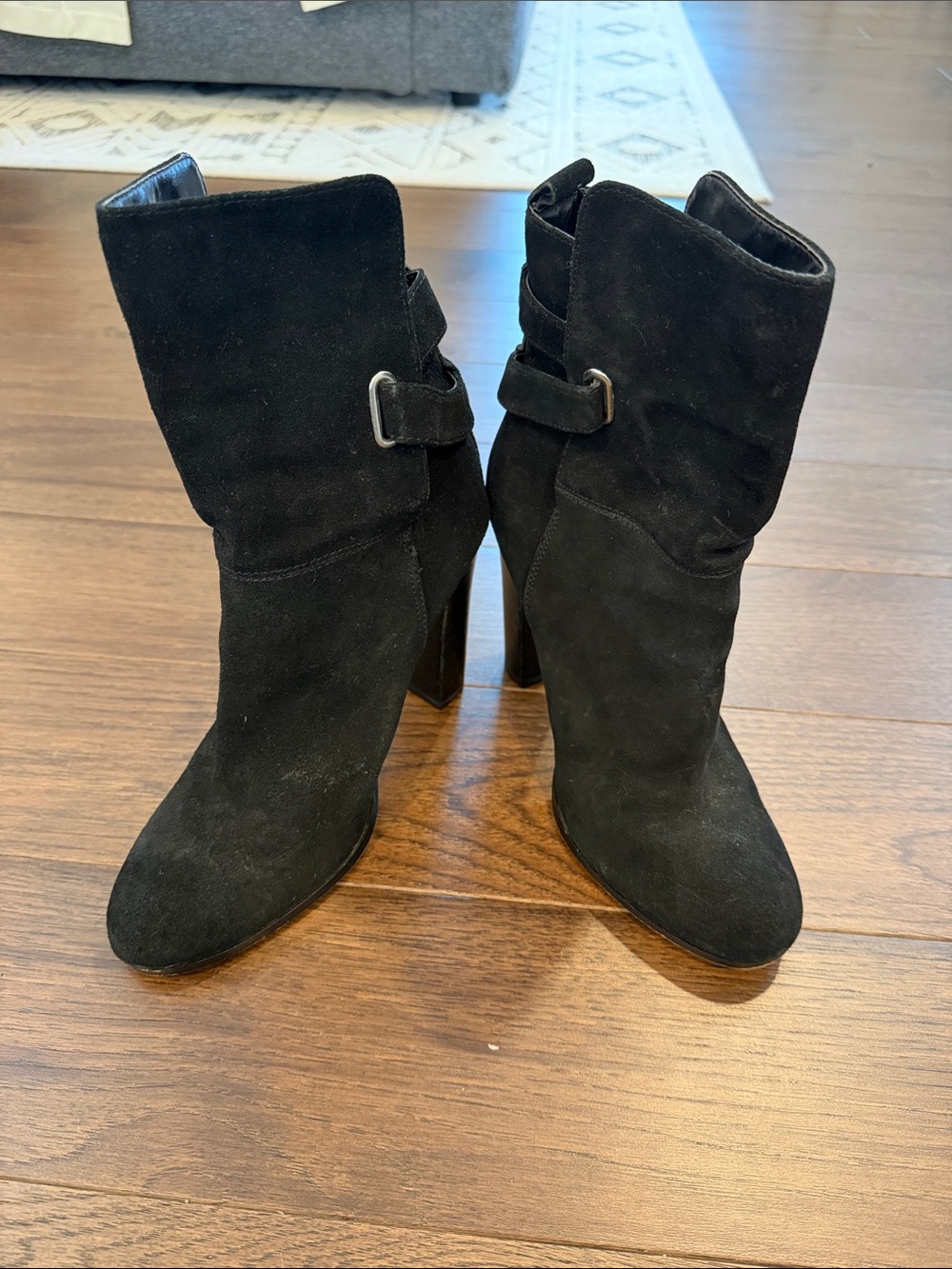Dolce Vita Black Suede Mid-Calf Heeled Boots with Buckle Size 9 - C8-069